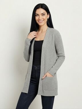Theory NWOT Gray Rib Knit Open Front Cardigan Size Medium Minimalist